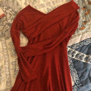Burnt Red Sweater Flare Dress (Sz M, fits L)